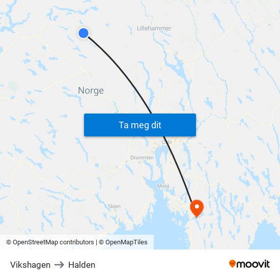Vikshagen to Halden map