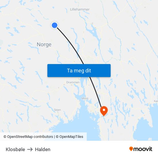 Klosbøle to Halden map