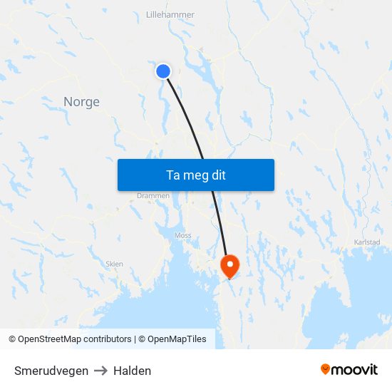 Smerudvegen to Halden map