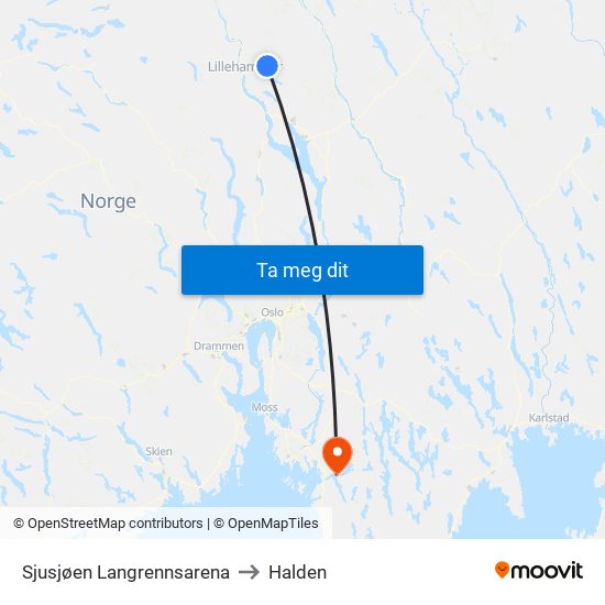Sjusjøen Langrennsarena to Halden map