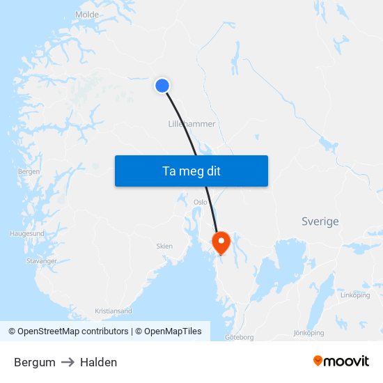 Bergum to Halden map
