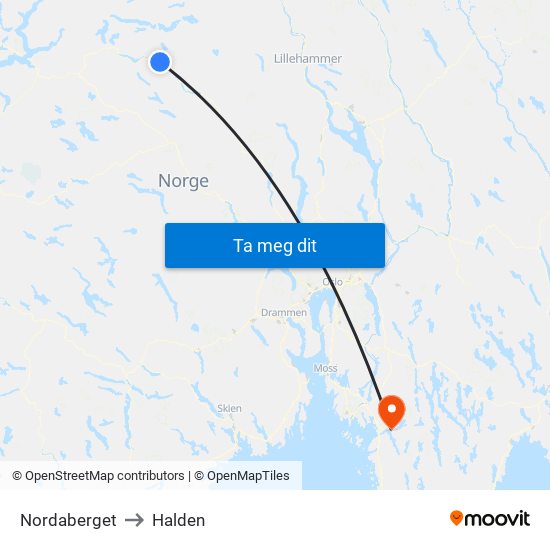 Nordaberget to Halden map