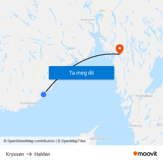 Kryssen to Halden map