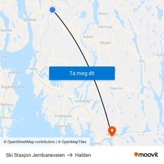 Ski Stasjon Jernbaneveien to Halden map