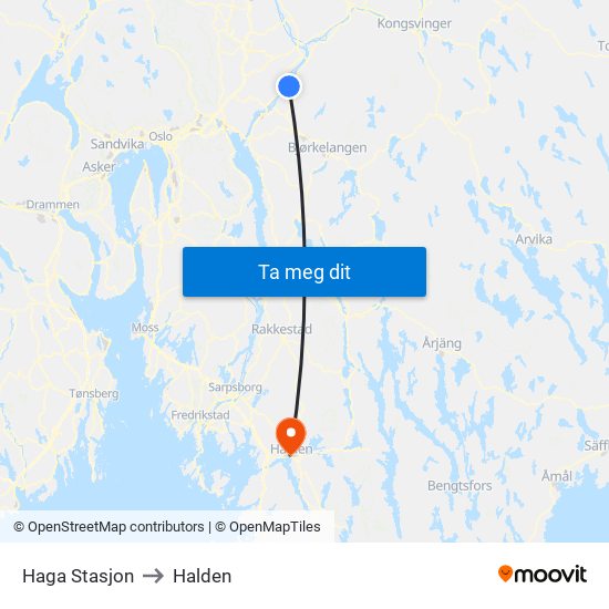 Haga Stasjon to Halden map