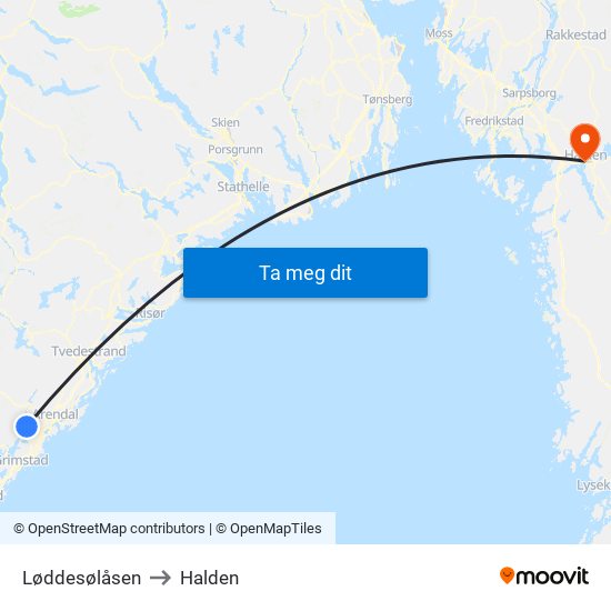 Løddesølåsen to Halden map