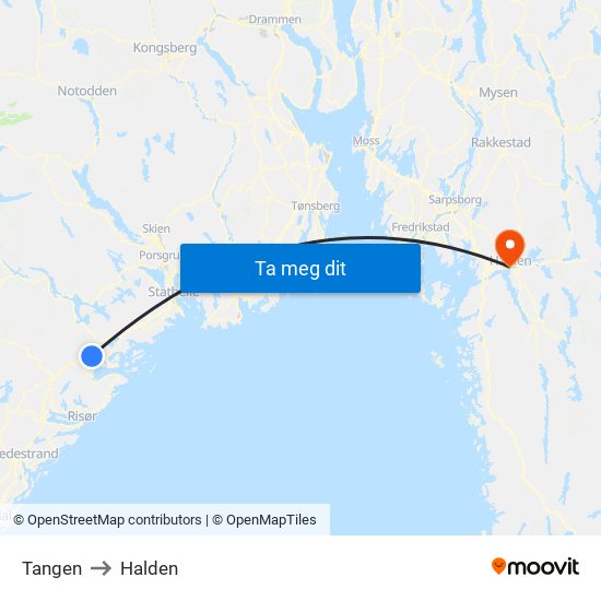 Tangen to Halden map