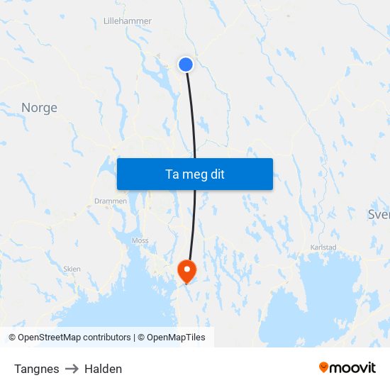 Tangnes to Halden map