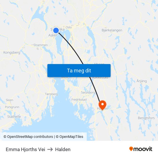 Emma Hjorths Vei to Halden map