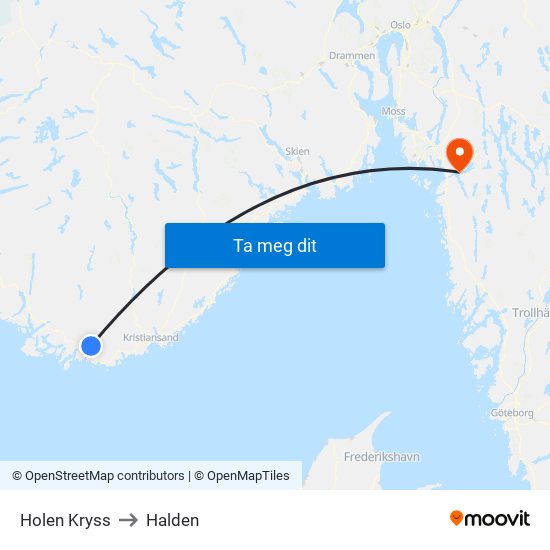 Holen Kryss to Halden map