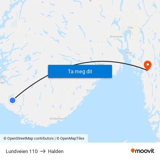 Lundveien 110 to Halden map