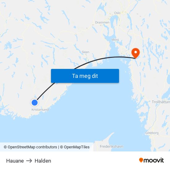 Hauane to Halden map