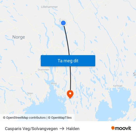 Casparis Veg/Solvangvegen to Halden map