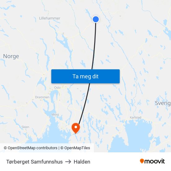 Tørberget Samfunnshus to Halden map