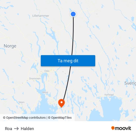 Roa to Halden map