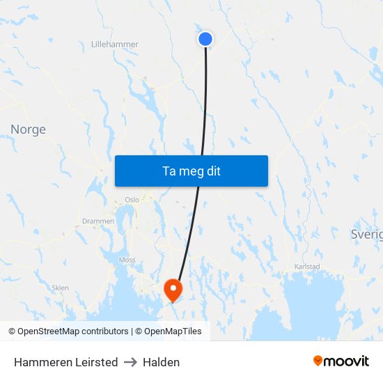 Hammeren Leirsted to Halden map
