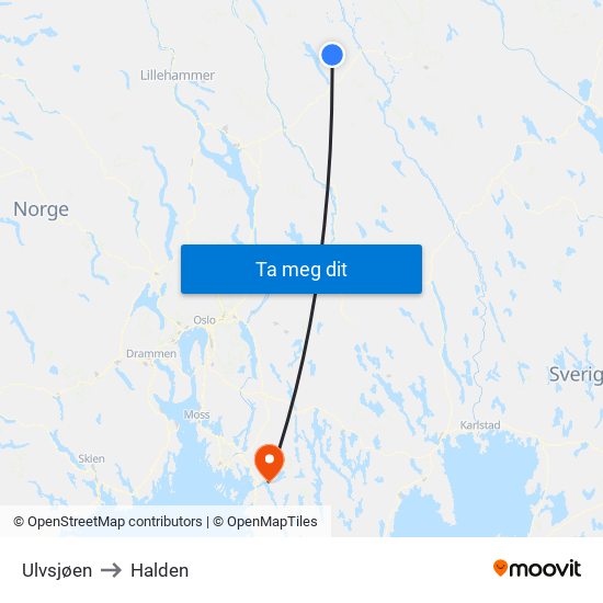 Ulvsjøen to Halden map