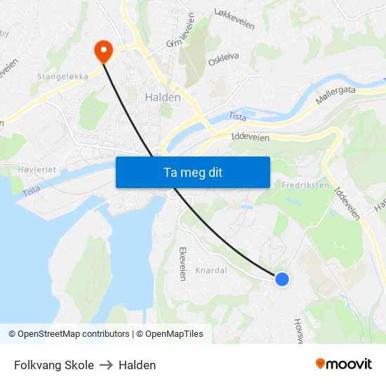 Folkvang Skole to Halden map
