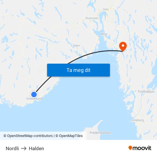 Nordli to Halden map