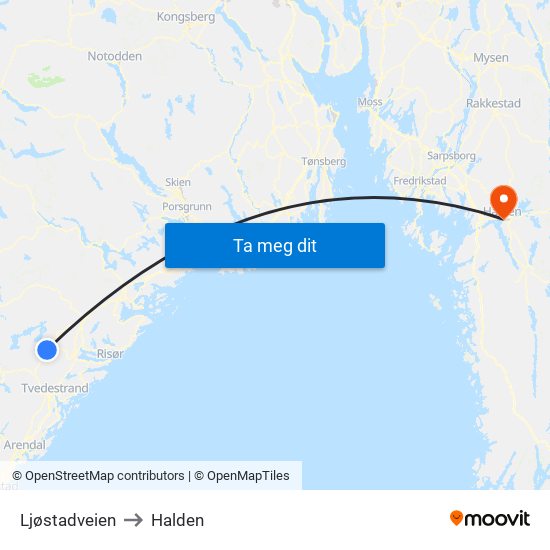 Ljøstadveien to Halden map