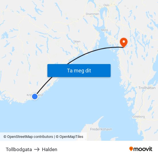 Tollbodgata to Halden map