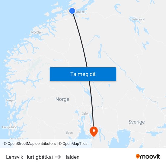 Lensvik Hurtigbåtkai to Halden map