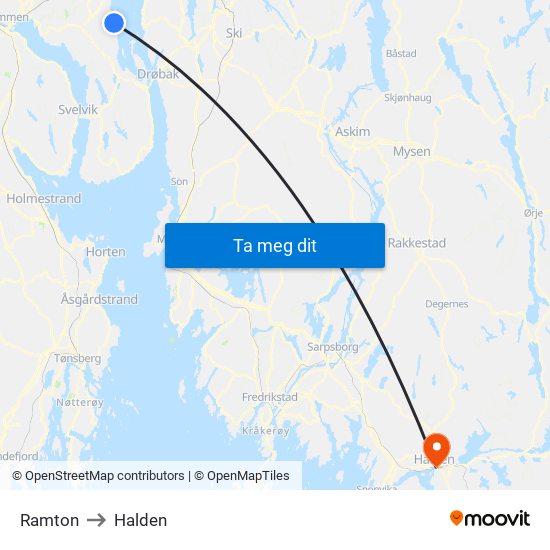 Ramton to Halden map