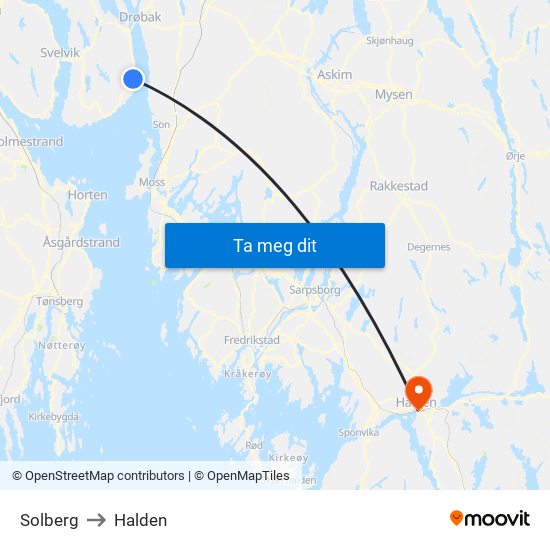 Solberg to Halden map