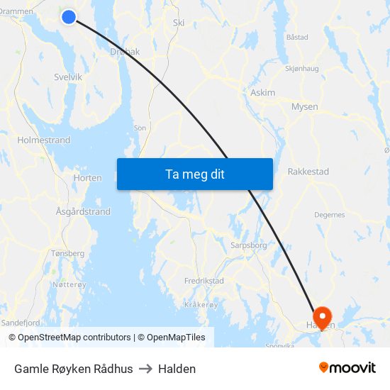 Gamle Røyken Rådhus to Halden map