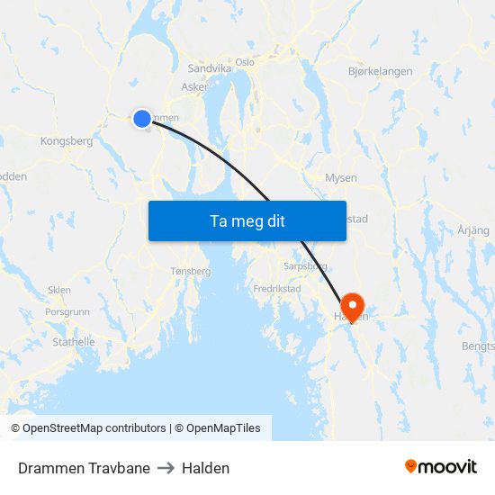 Drammen Travbane to Halden map