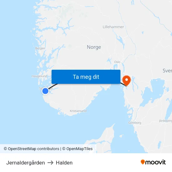 Jernaldergården to Halden map