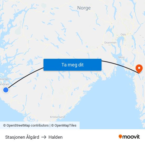 Stasjonen Ålgård to Halden map