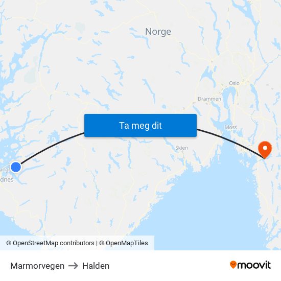 Marmorvegen to Halden map