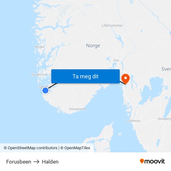 Forusbeen to Halden map