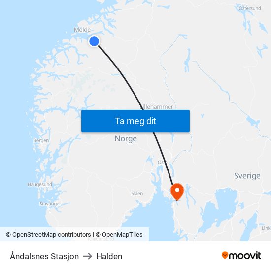 Åndalsnes Stasjon to Halden map