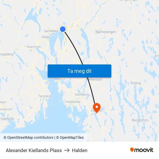 Alexander Kiellands Plass to Halden map