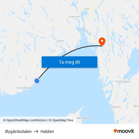 Øygårdsdalen to Halden map