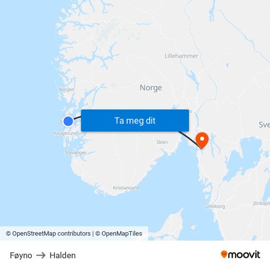 Føyno to Halden map