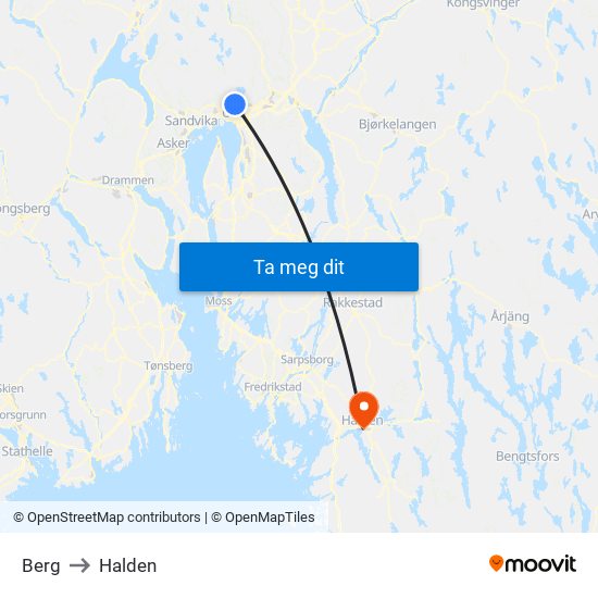 Berg to Halden map