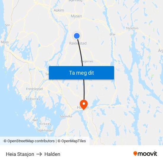 Heia Stasjon to Halden map