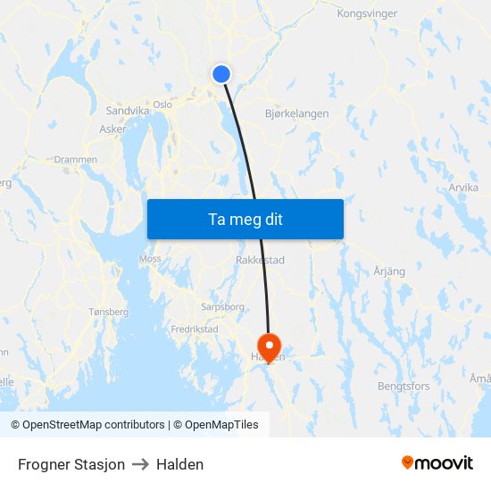 Frogner Stasjon to Halden map