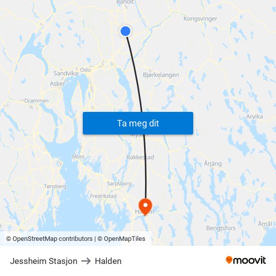 Jessheim Stasjon to Halden map