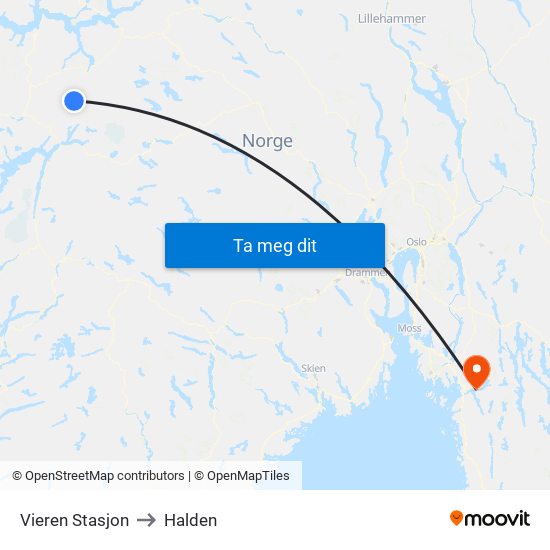 Vieren Stasjon to Halden map