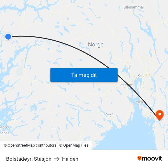 Bolstadøyri Stasjon to Halden map