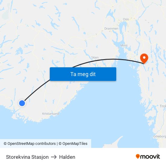 Storekvina Stasjon to Halden map