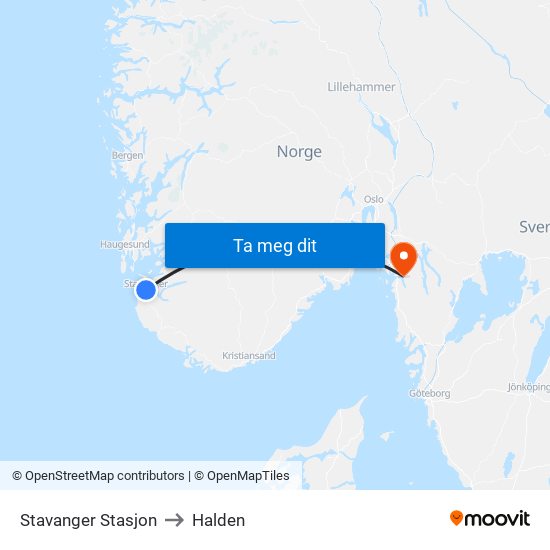 Stavanger Stasjon to Halden map