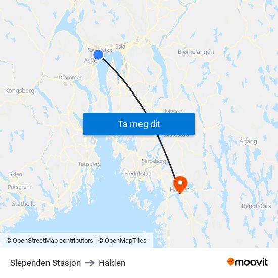 Slependen Stasjon to Halden map