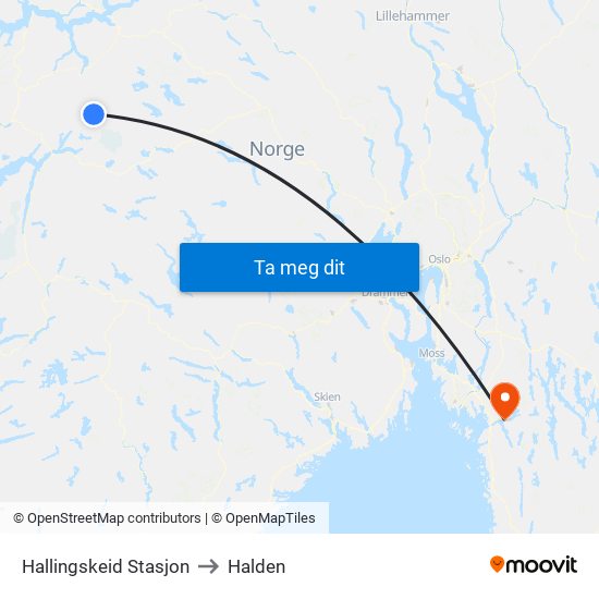 Hallingskeid Stasjon to Halden map