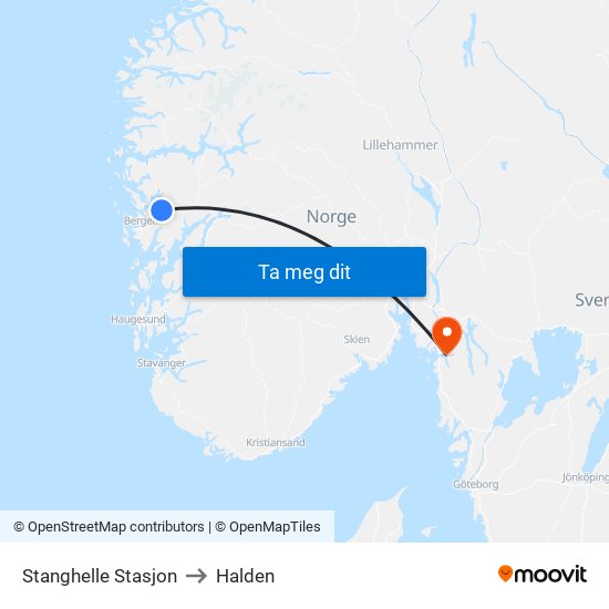 Stanghelle Stasjon to Halden map