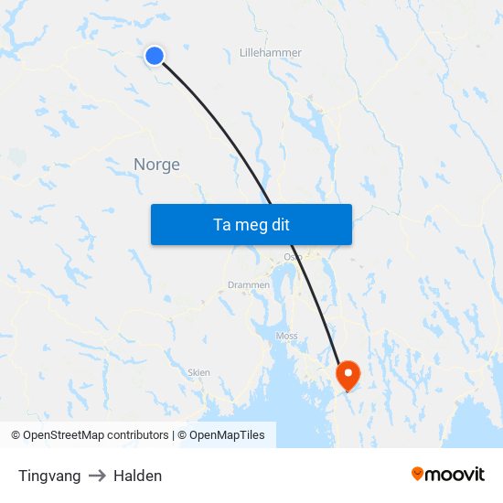 Tingvang to Halden map